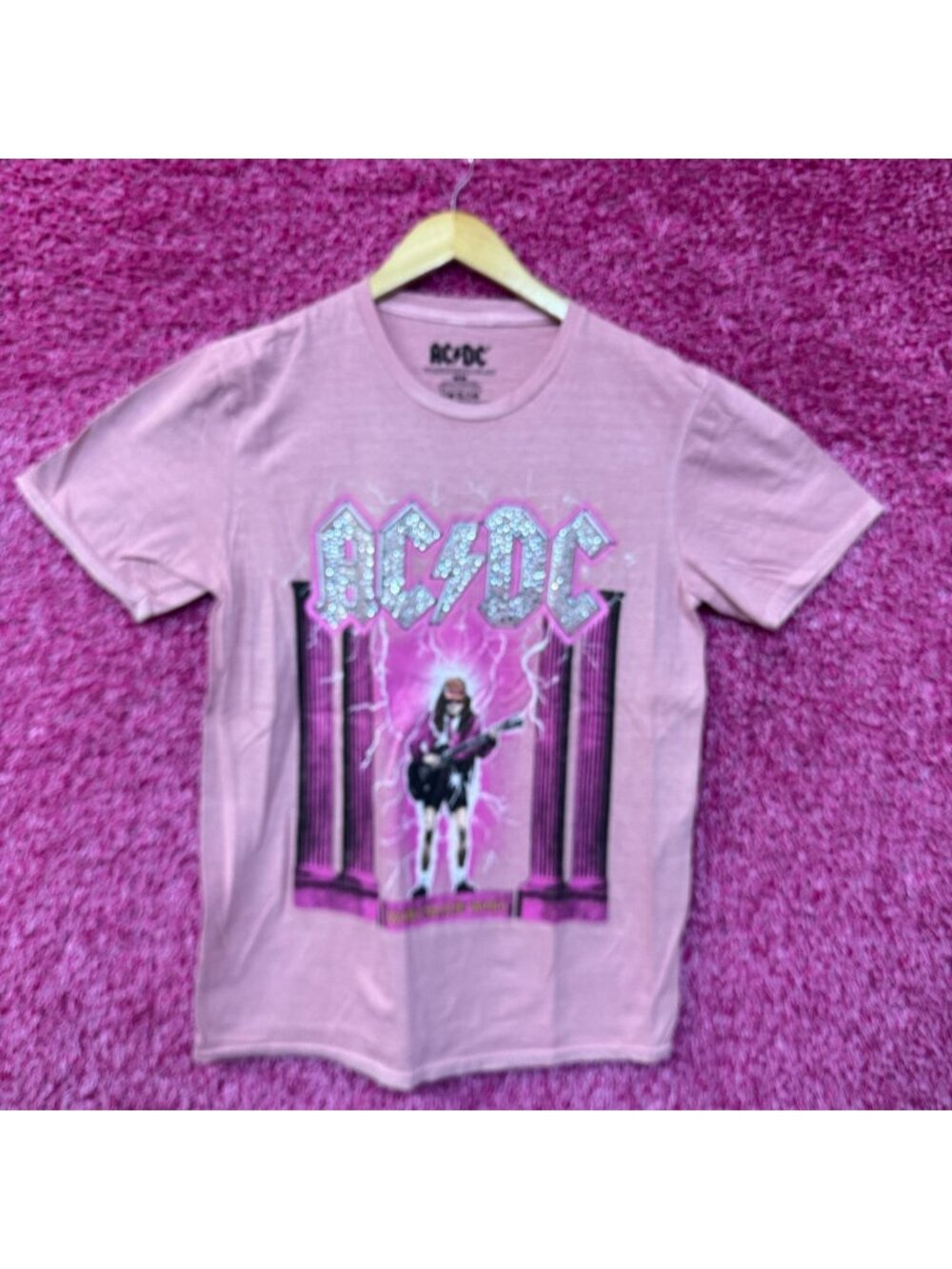 AC/DC Who Made Who Album Art Bedazzled Hard Rock Band Tee M